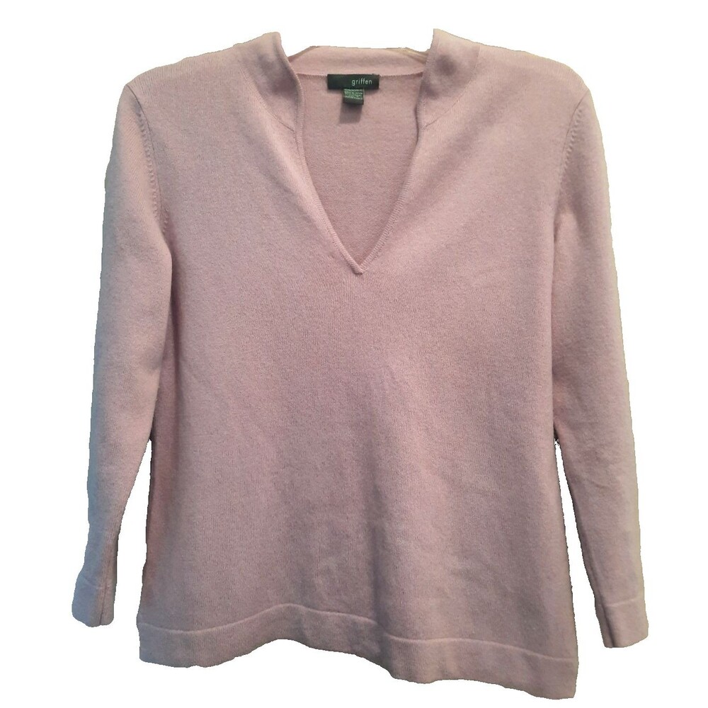 Griffen 100% Cashmere lilac - pink sweater size Medium 3/4 sleeves Unique VNeck